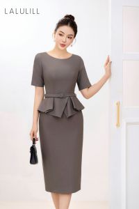 ĐẦM DÁNG ÔM PEPLUM TUÝT XI GHI