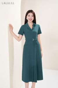 ĐẦM LIỀN DÁNG A CỔ SAM QUẤN HOA TUÝT XI XANH