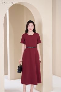 ĐẦM LIỀN DÁNG A VỪA 7 MẢNH CỔ TRÒN TUÝT XI MÀU ĐỎ
