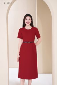ĐẦM LIỀN DÁNG A NHẸ CỔ TRÒN TAY CỘC TUÝT XI ĐỎ