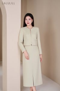 ÁO VEST CỔ TRÒN DÁNG SUÔNG NGẮN KÉO KHOÁ BE KEM