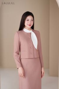 ÁO VEST CỔ CÁCH ĐIỆU CHIẾC LÁ TUÝT XI HỒNG