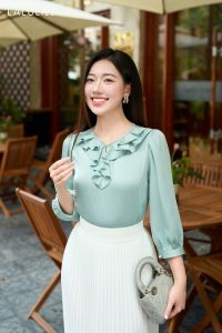 SƠ MI TAY LỠ CỔ TRÒN KẸP BÈO LỤA XANH MINT
