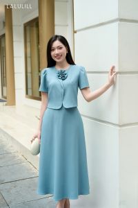 ÁO SƠ MI HOA DÁNG LỬNG NGỰC CUỐN HOA TUÝT XI XANH