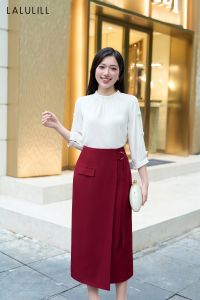 CHÂN VÁY DÁNG ĐỨNG TÀ BONG KHUYÊN D TUÝT XI ĐỎ