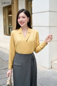 ÁO SƠ MI DÁNG SUÔNG CỔ 2 VE TUÝT XI VÀNG BƠ
