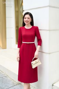 ĐẦM TAY LỠ DÁNG A NHẸ DÀI 116CM TUÝT XI CO GIÃN MÀU ĐỎ