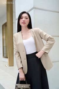 ÁO BLAZER CỔ V 2 LỚP TUÝT XI MÀU BE