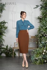 CHÂN VÁY 2 LỚP DÁNG BÚT CHÌ NÂU