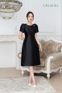 ĐẦM DÁNG A PHỐI HOA NGỰC TAFFETA ĐEN