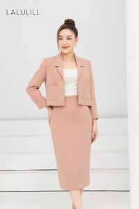 ÁO VEST LỬNG CỔ 2 VE TRÒN TUÝT XI HỒNG NUDE